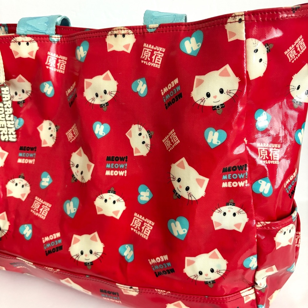 Harajuku Lovers Red Cats Tote Bag Gwen Stefani with Matching Zip Pouch Bag Charm - Picture 5 of 16